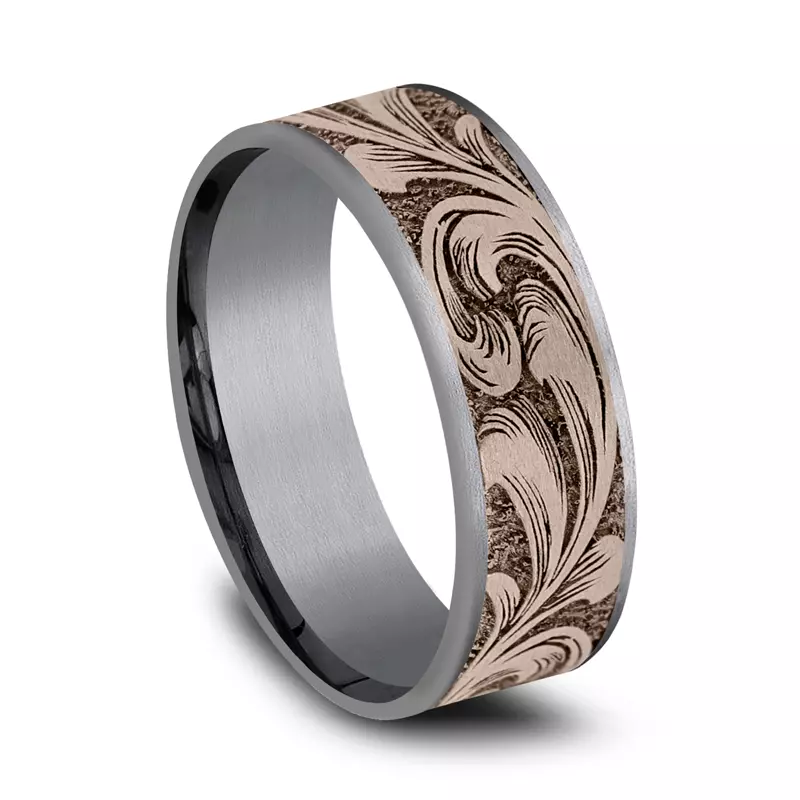 Rose Gold 14k & Tantalum Scrollforge Engraved Two-Tone Comfort-Fit Band (7.5mm)