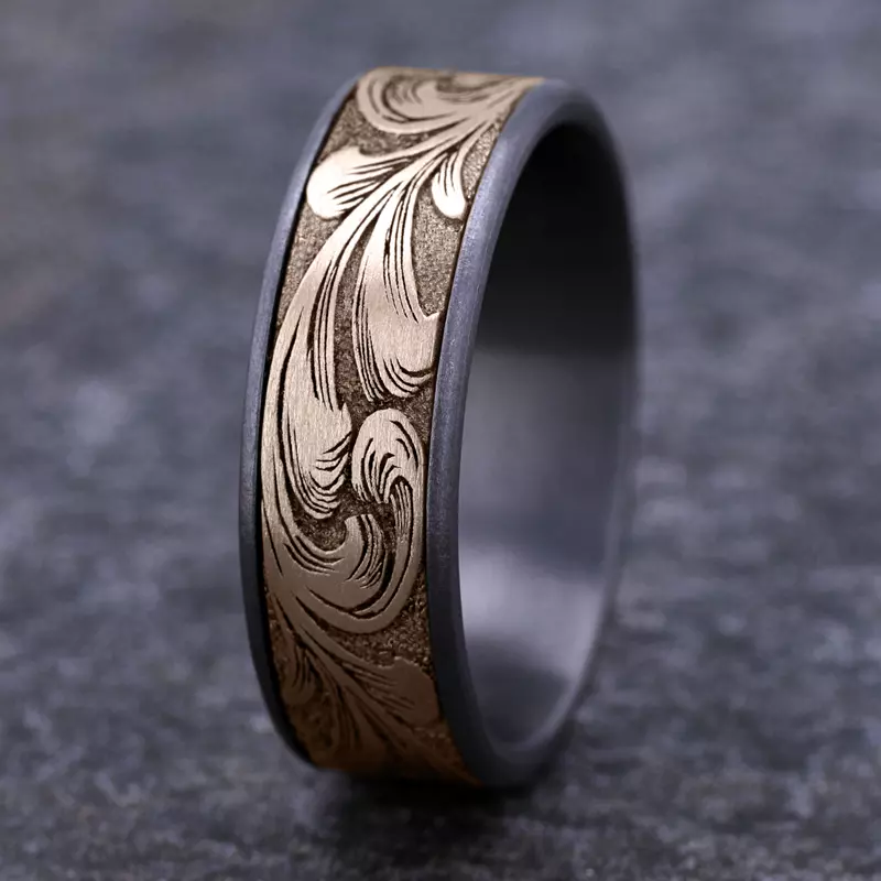 Rose Gold 14k & Tantalum Scrollforge Engraved Two-Tone Comfort-Fit Band (7.5mm)