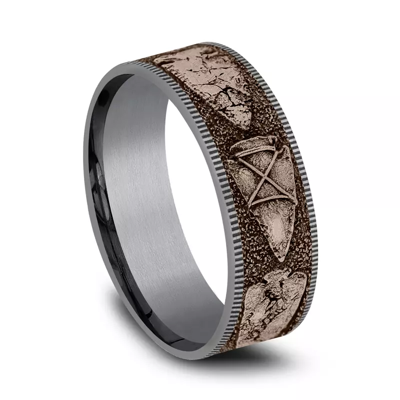 Rose Gold 14k & Tantalum Arrowstone Two-Tone Comfort-Fit Band (7.5mm)