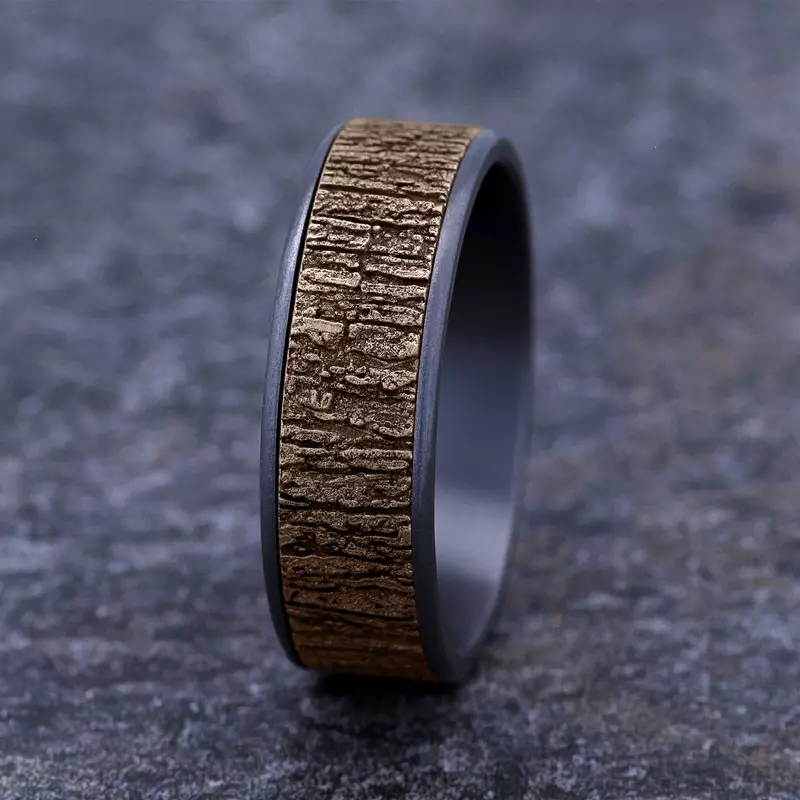 Rose Gold 14k & Tantalum Ridgebark Two-Tone Comfort-Fit Band (7.5mm)