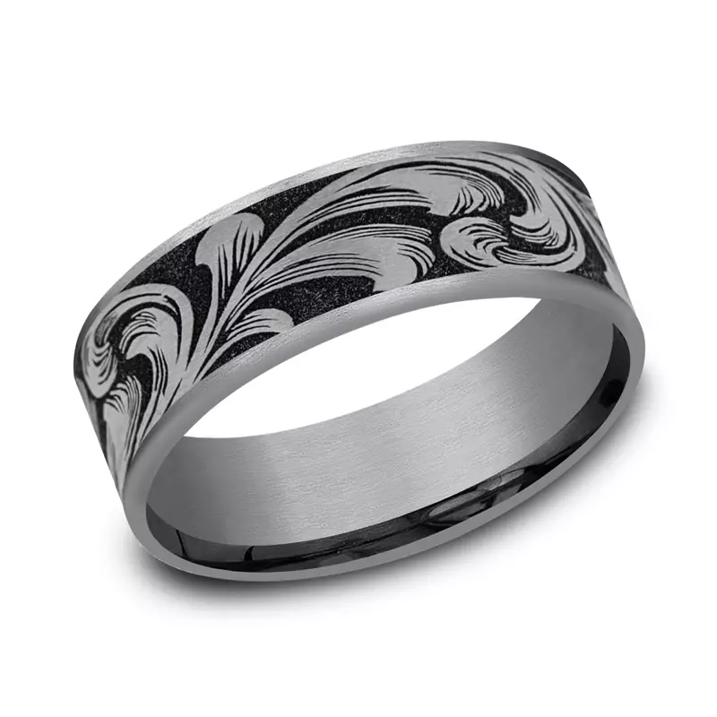 Tantalum Scrollforge Engraved Two-Tone Comfort-Fit Band (7.5mm)