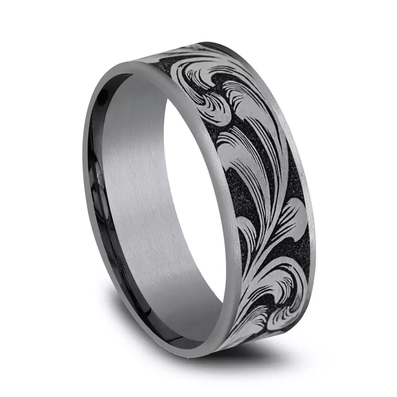 Tantalum Scrollforge Engraved Two-Tone Comfort-Fit Band (7.5mm)