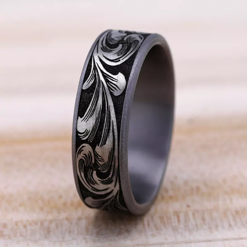 Tantalum Scrollforge Engraved Two-Tone Comfort-Fit Band (7.5mm)