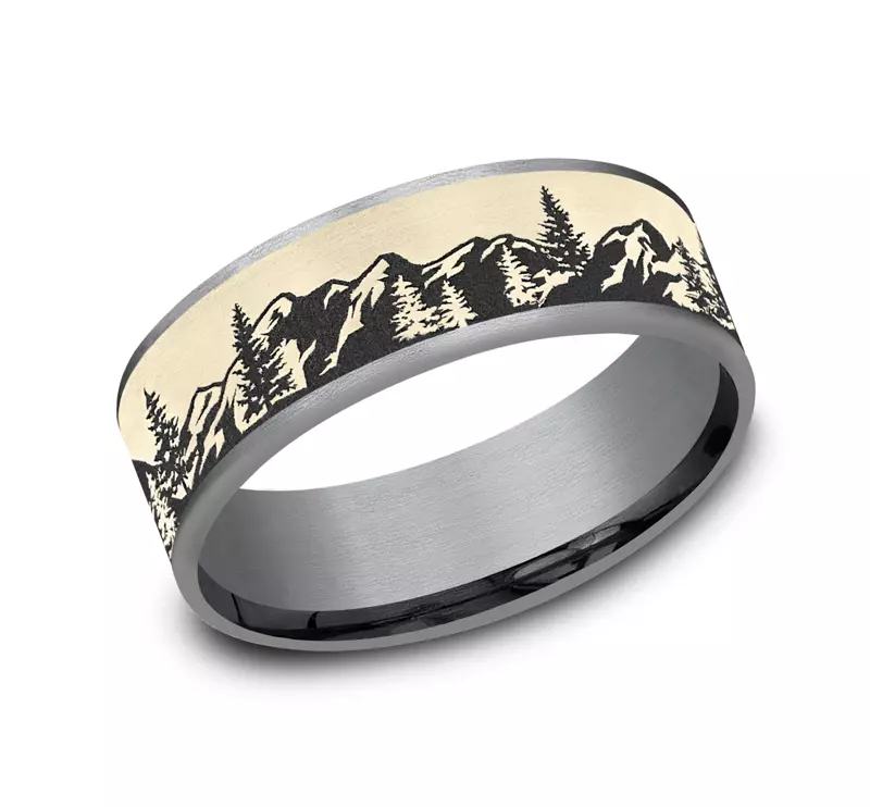 Yellow Gold 14k & Tantalum Summit Ridge Comfort-Fit Band (7.5mm)