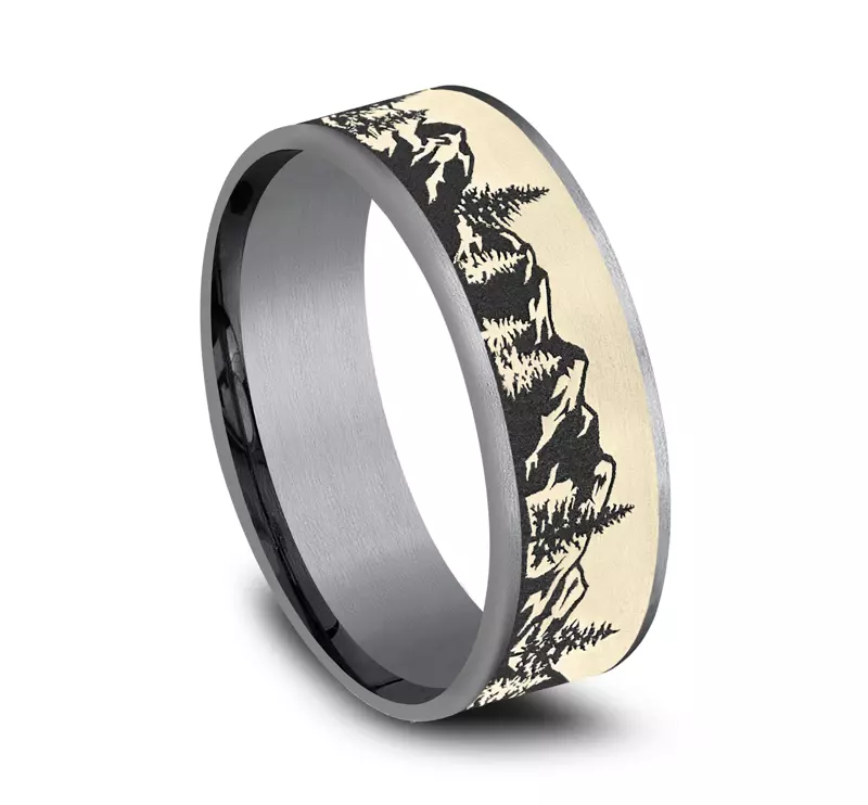 Yellow Gold 14k & Tantalum Summit Ridge Comfort-Fit Band (7.5mm)