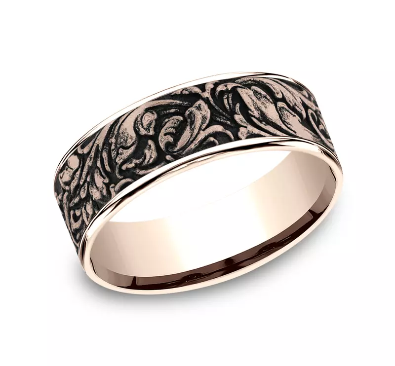 14K Rose Gold Sovereign Engraved Comfort-Fit Band (7.5mm)