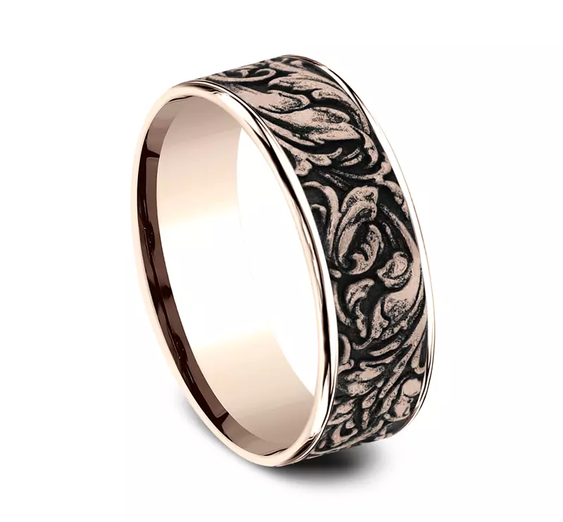 14K Rose Gold Sovereign Engraved Comfort-Fit Band (7.5mm)