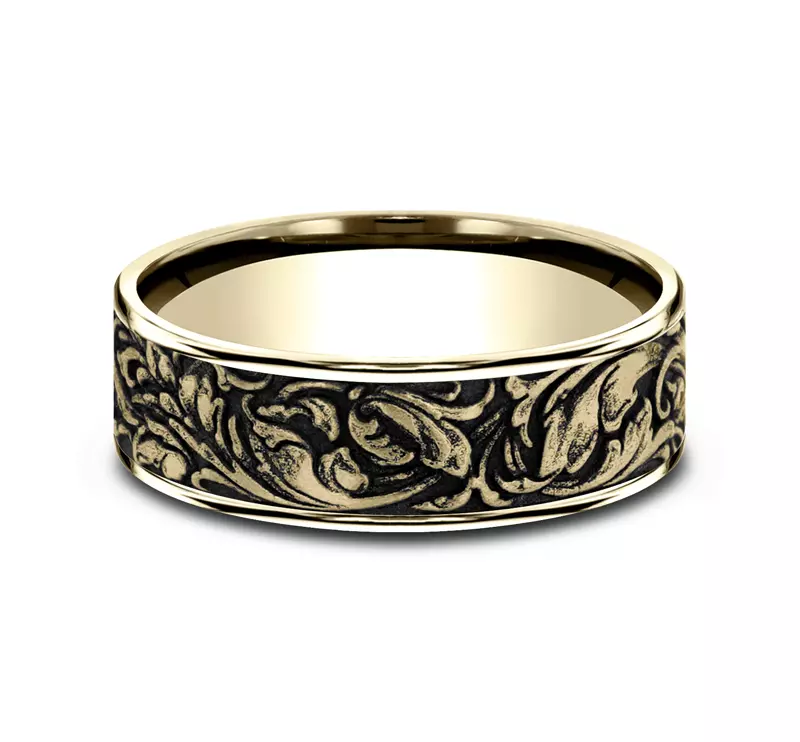 14K Yellow Gold Sovereign Engraved Comfort-Fit Band (7.5mm)