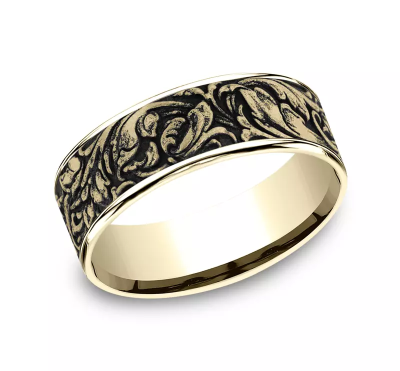 14K Yellow Gold Sovereign Engraved Comfort-Fit Band (7.5mm)