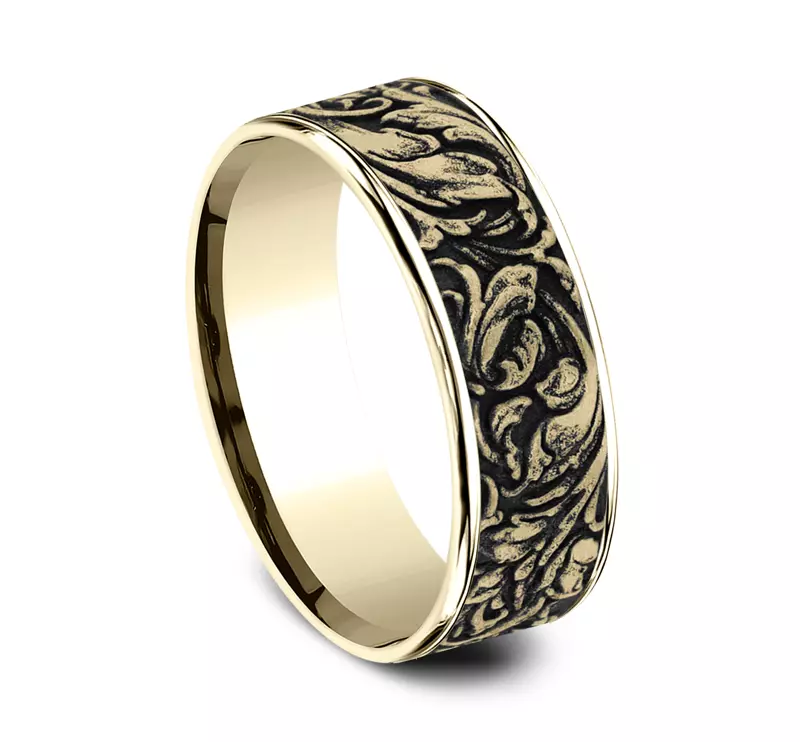 14K Yellow Gold Sovereign Engraved Comfort-Fit Band (7.5mm)