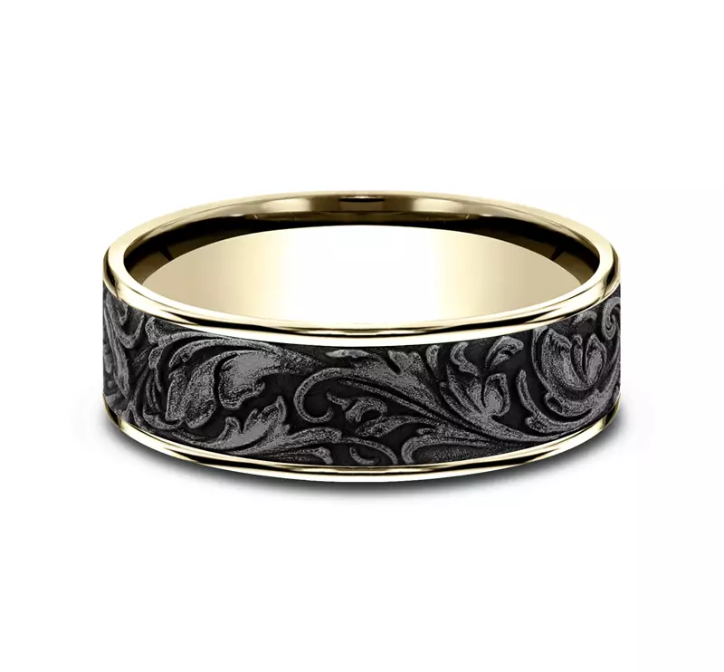 14K Yellow Gold Dominion Engraved Comfort-Fit Band (7.5mm)