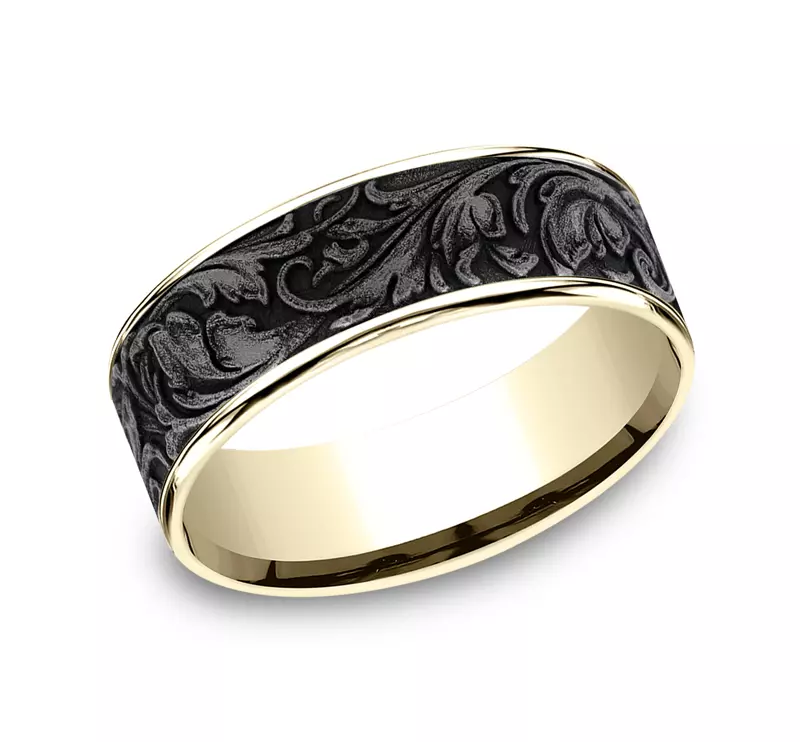 14K Yellow Gold Dominion Engraved Comfort-Fit Band (7.5mm)