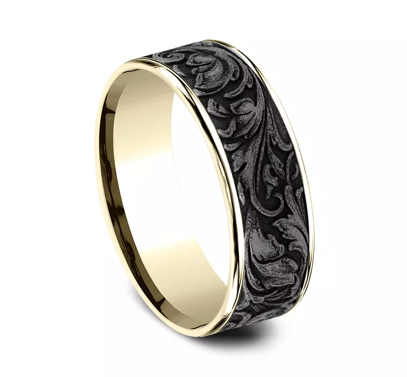 14K Yellow Gold Dominion Engraved Comfort-Fit Band (7.5mm)