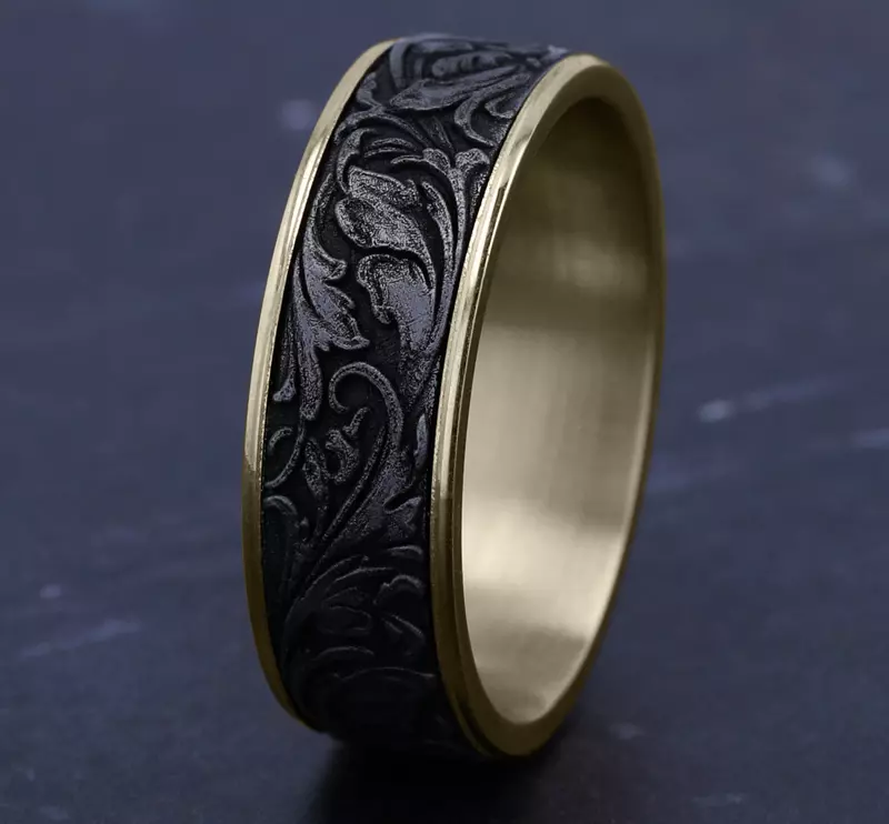 14K Yellow Gold Dominion Engraved Comfort-Fit Band (7.5mm)