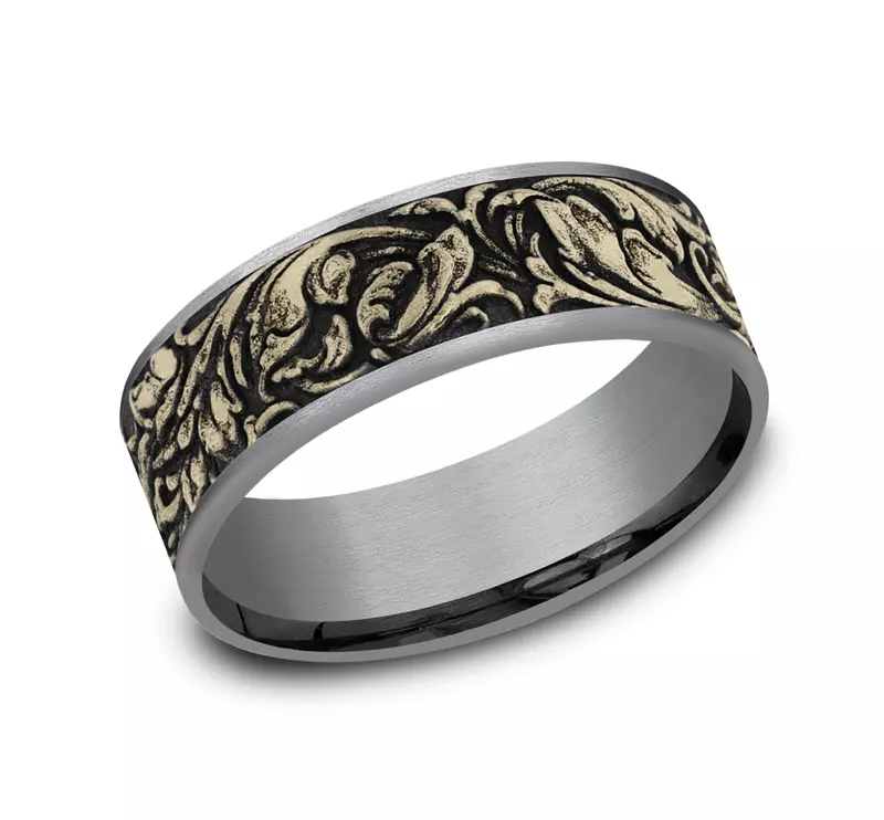 Yellow Gold 14k & Tantalum Sovereign Mixed Metal Comfort-Fit Band (7.5mm)