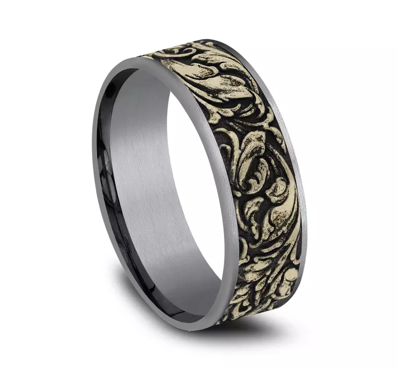 Yellow Gold 14k & Tantalum Sovereign Mixed Metal Comfort-Fit Band (7.5mm)