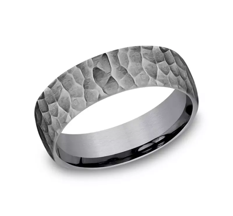 Tantalum Slate Hammered Comfort-Fit Band (6.5mm)