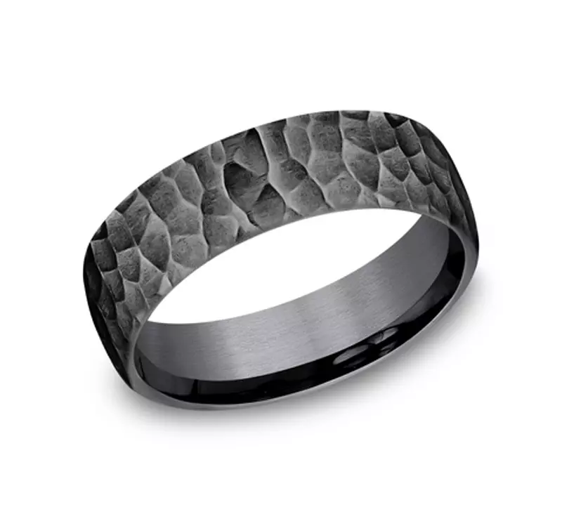 Tantalum Midnight Hammered Comfort-Fit Band (6.5mm)