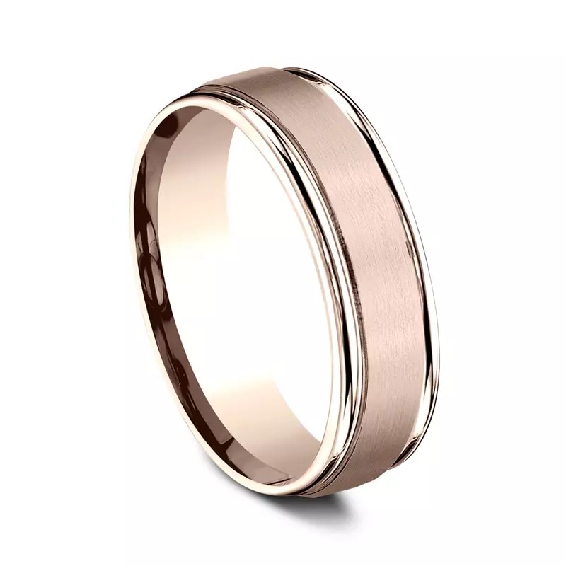 14K Rose Gold Satin Center Polished Edge Comfort-Fit Band (6.5mm)