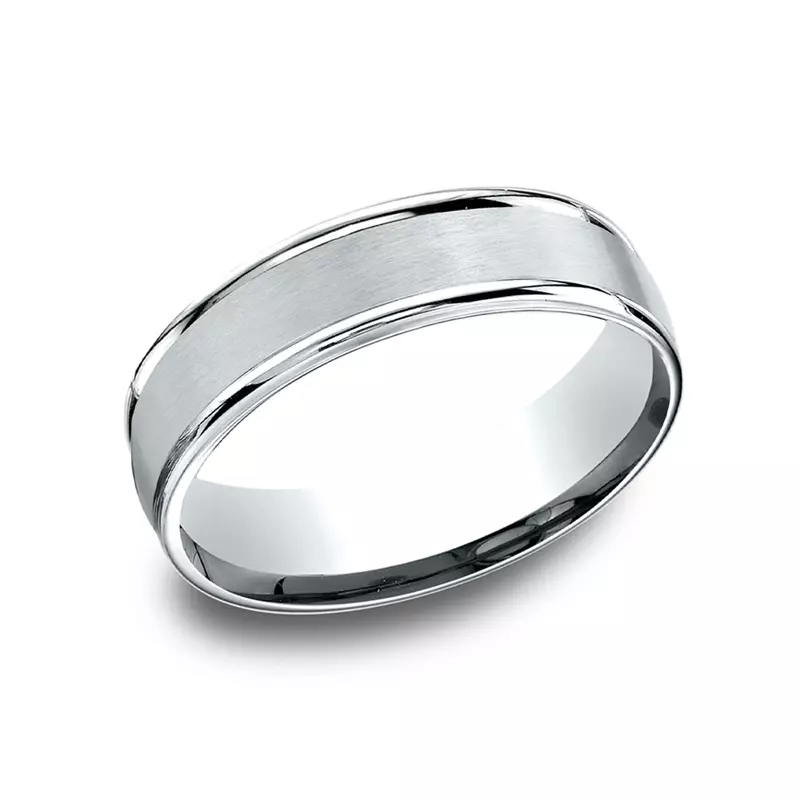 14K White Gold Satin Center Polished Edge Comfort-Fit Band (6.5mm)