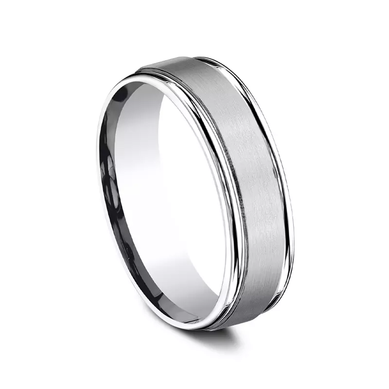 14K White Gold Satin Center Polished Edge Comfort-Fit Band (6.5mm)