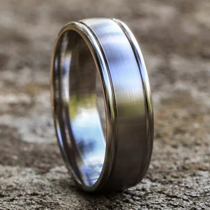14K White Gold Satin Center Polished Edge Comfort-Fit Band (6.5mm)