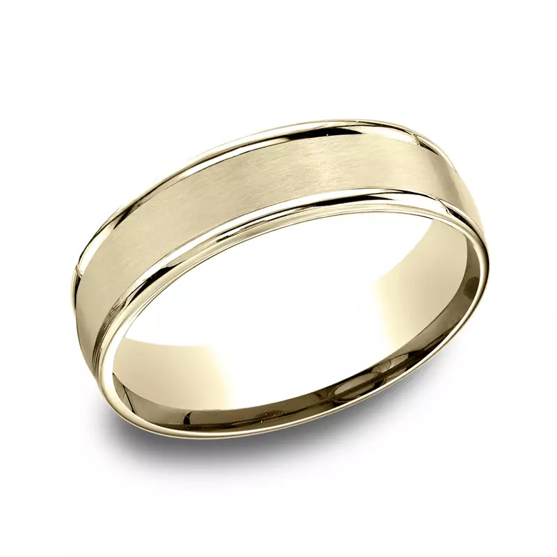 14K Yellow Gold Satin Center Polished Edge Comfort-Fit Band (6.5mm)