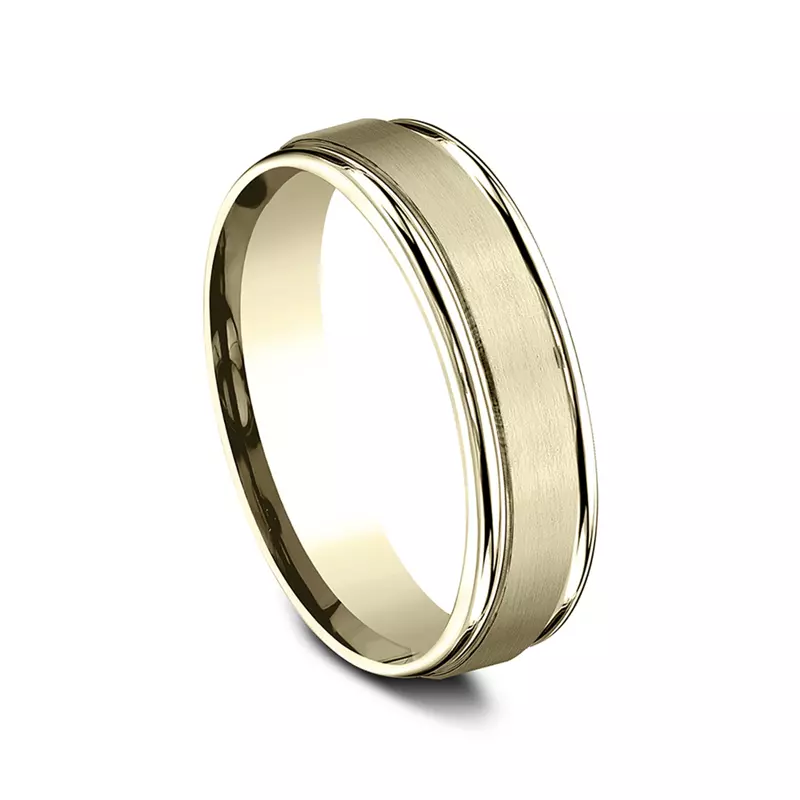 14K Yellow Gold Satin Center Polished Edge Comfort-Fit Band (6.5mm)