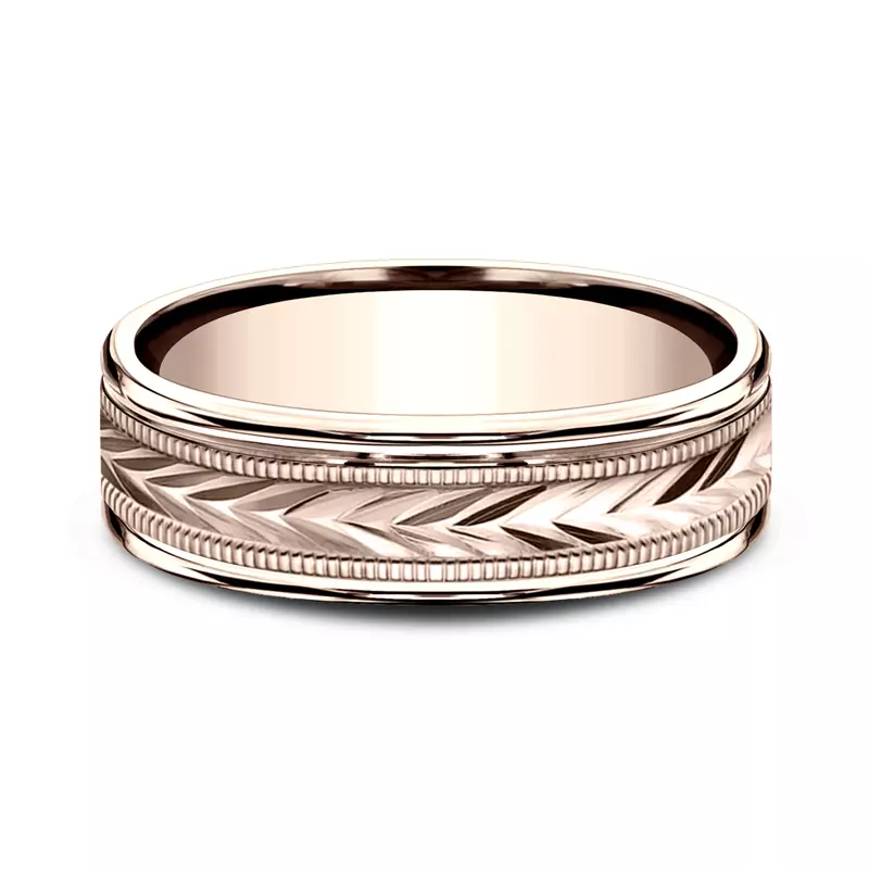 Etched Grain Beveled Edge Comfort-Fit Band (6.5mm)
