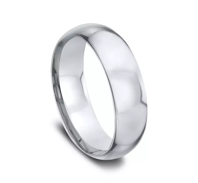 14K White Gold Low Dome Comfort-Fit Polished Band (7mm)