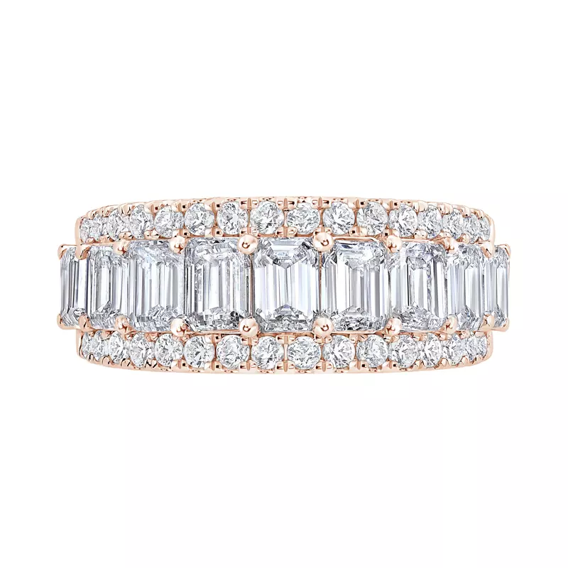 14K Rose Gold Vivant Emerald-Cut Trio Lab Diamond Band