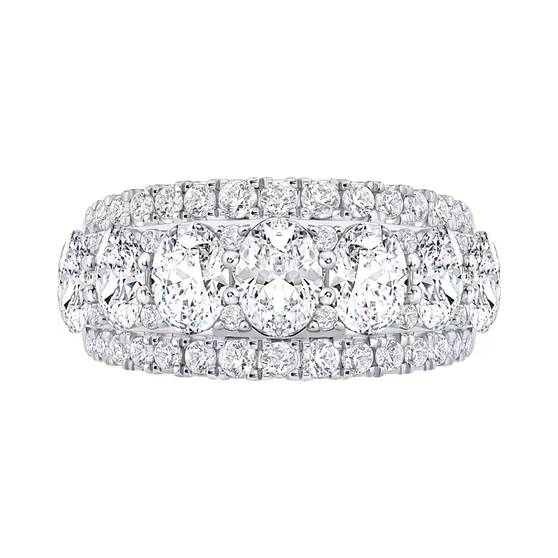 14K White Gold Vivant Oval Trio Diamond Lab Band