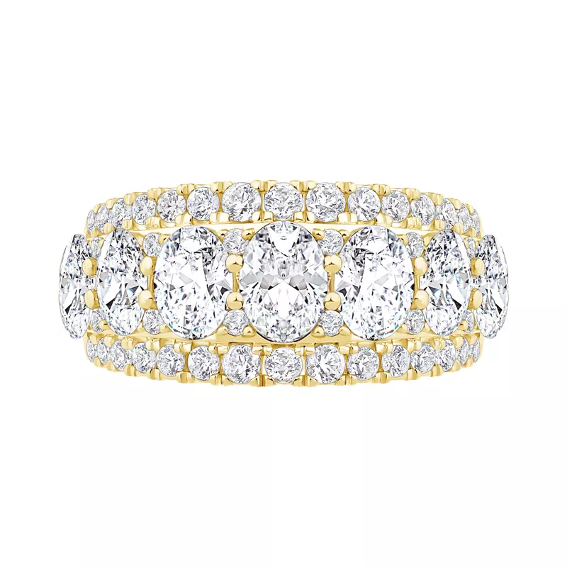 14K Yellow Gold Vivant Oval Trio Diamond Lab Band