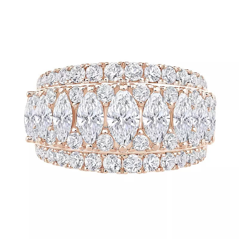 14K Rose Gold Vivant Marquise Trio Lab Diamond Band