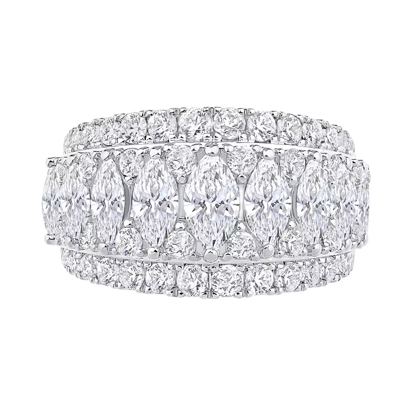 14K White Gold Vivant Marquise Trio Lab Diamond Band