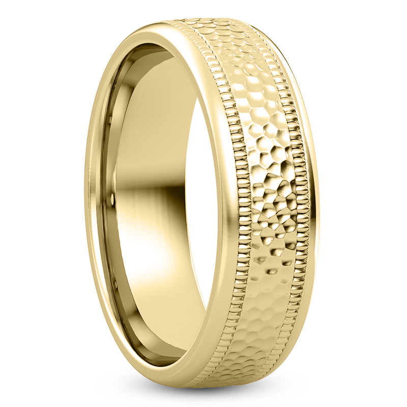 18K Yellow Gold Hammered Milgrain Band (6mm)