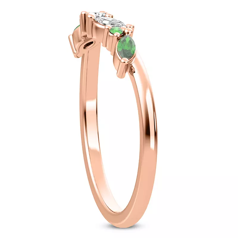 14K Rose Gold Butterfly and Bee Vine Twist Emerald Band