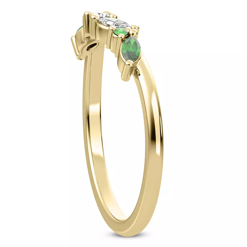 18K Yellow Gold Butterfly and Bee Vine Twist Emerald Band