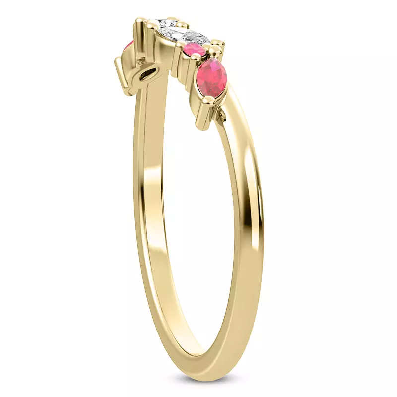 18K Yellow Gold Butterfly and Bee Vine Twist Ruby Band