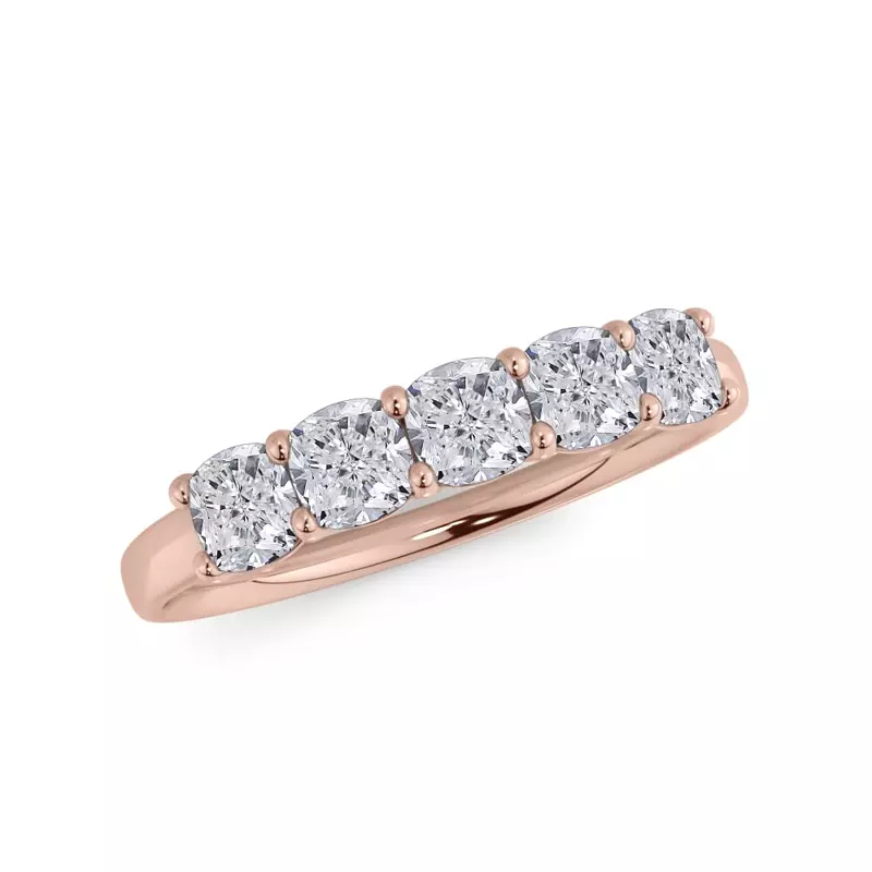 18K Rose Gold Cushion Cut Lab Diamond 5 Stone Ring (1.00 ct. tw.)