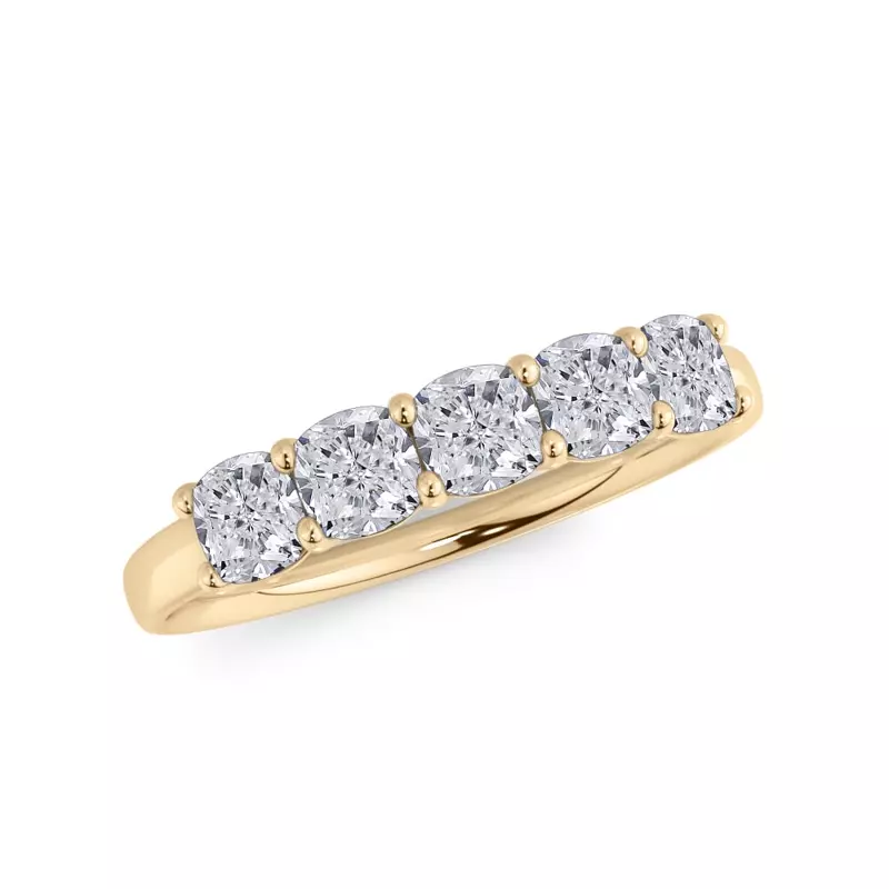 18K Yellow Gold Cushion Cut Lab Diamond 5 Stone Ring (1.00 ct. tw.)
