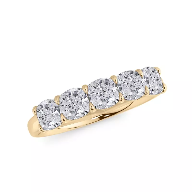 18K Yellow Gold Cushion Cut Diamond 5 Stone Ring (1.50 ct. tw.)