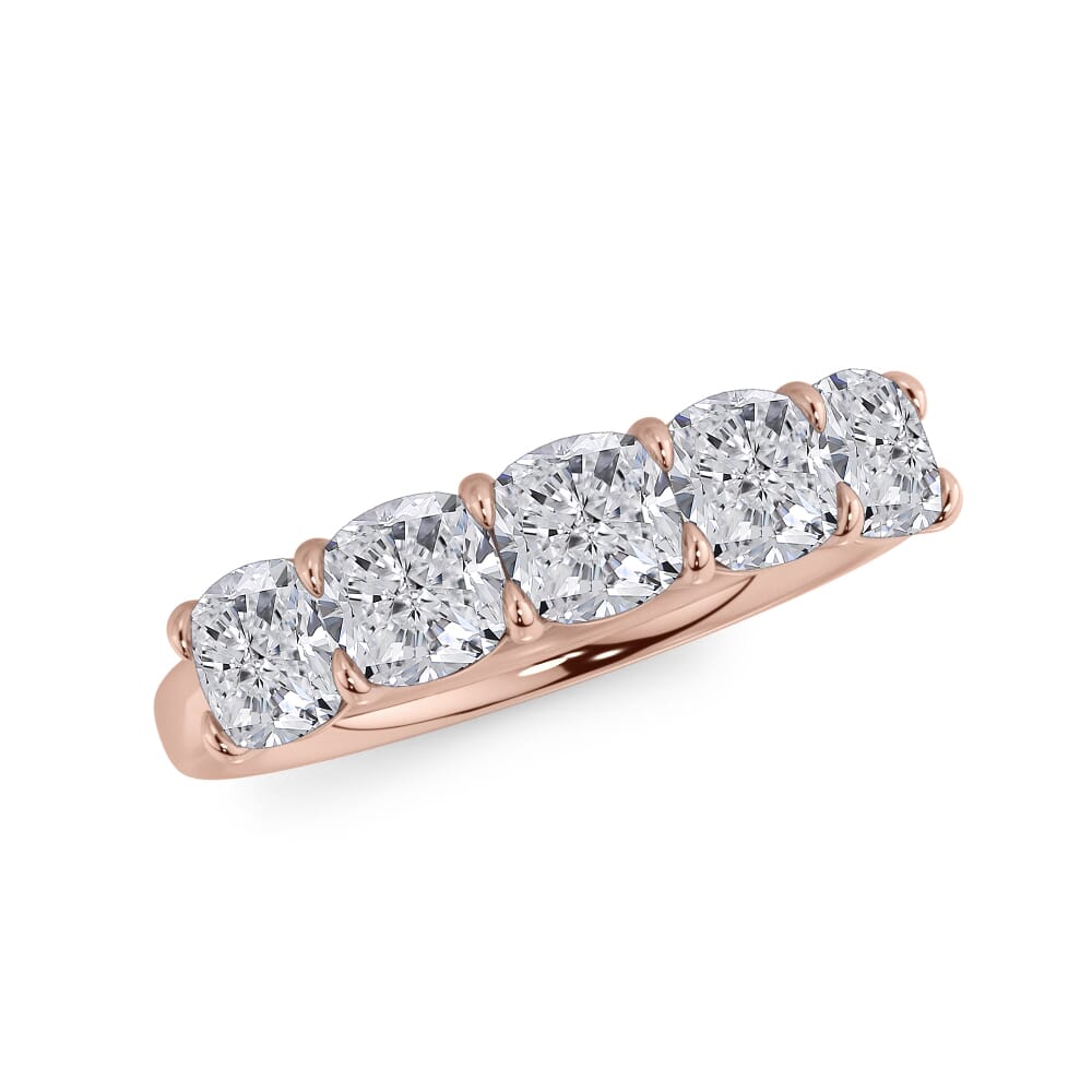 18K Rose Gold Cushion Cut Lab Diamond 5 Stone Ring (2.00 ct. tw.)