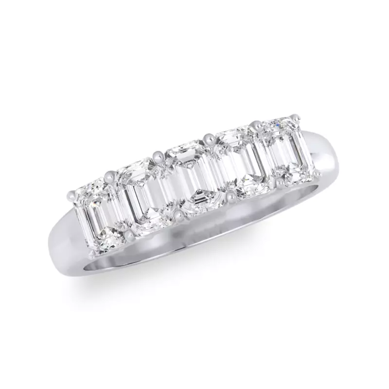 14K White Gold Emerald Cut Lab Diamond 5 Stone Ring (1.50 ct. tw.)