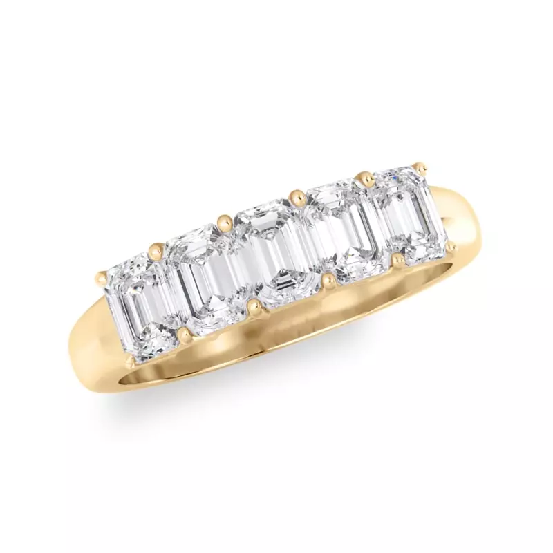 18K Yellow Gold Emerald Cut Lab Diamond 5 Stone Ring (1.50 ct. tw.)