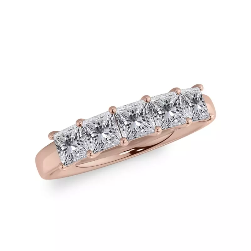 18K Rose Gold Princess Cut Lab Diamond 5 Stone Ring (1.00 ct. tw.)