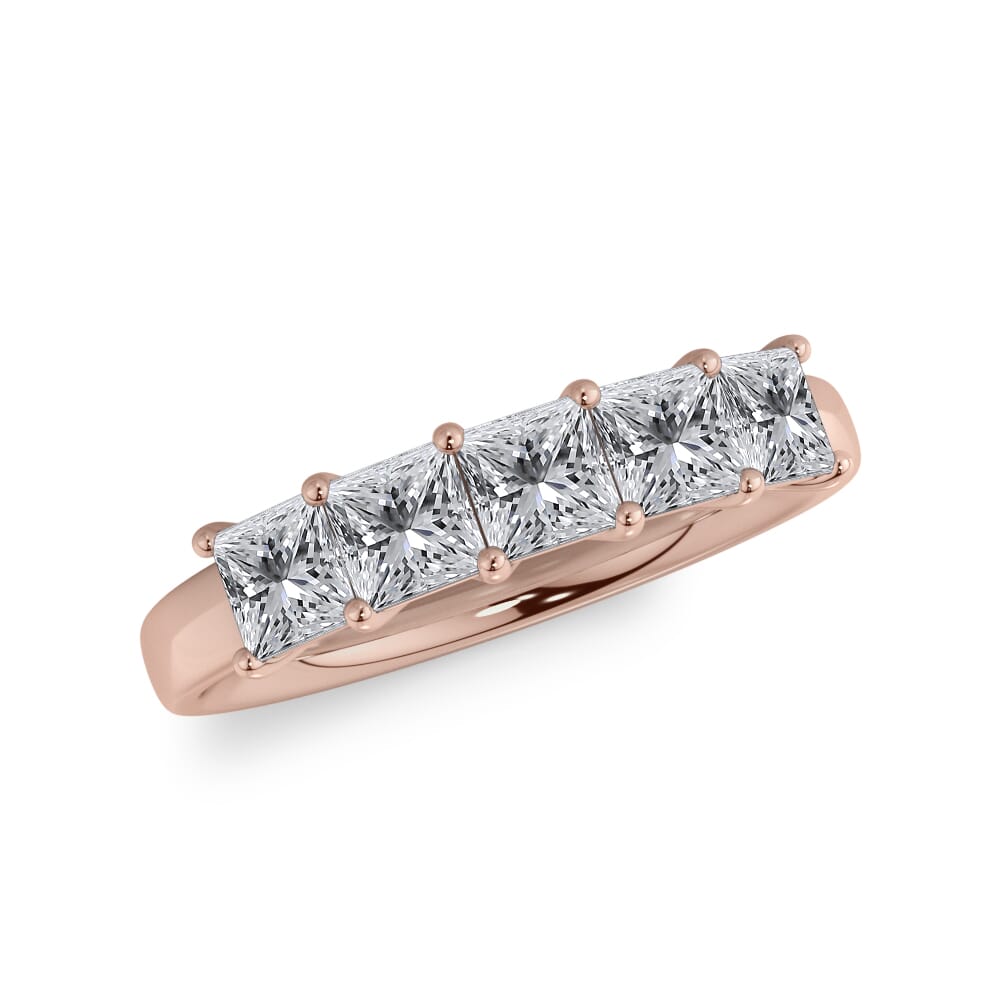 18K Rose Gold Princess Cut Diamond 5 Stone Ring (1.00 ct. tw.)