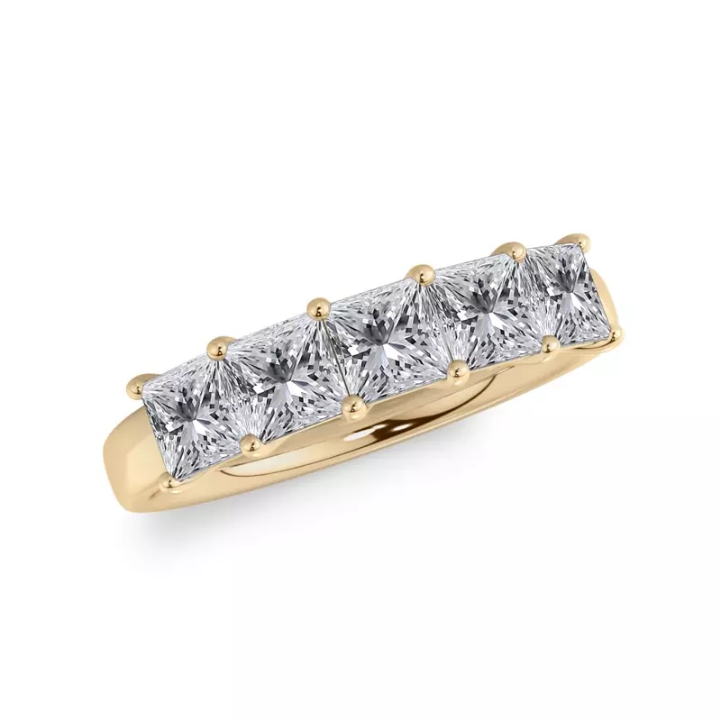 14K Yellow Gold Princess Cut Lab Diamond 5 Stone Ring (1.50 ct. tw.)