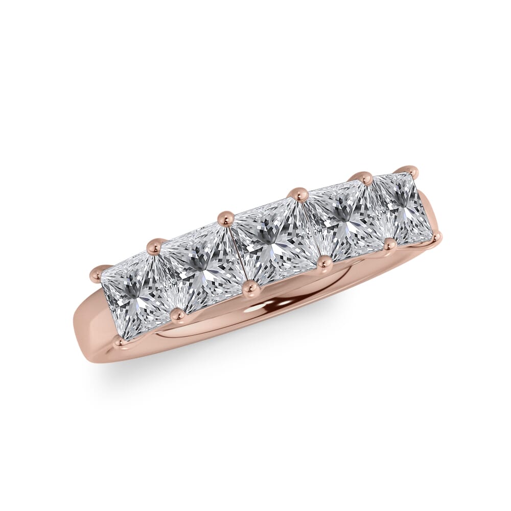18K Rose Gold Princess Cut Lab Diamond 5 Stone Ring (1.50 ct. tw.)