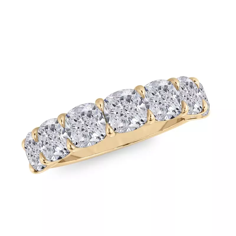 14K Yellow Gold Cushion Cut Lab Diamond 7 Stone Ring (3.50 ct. tw.)